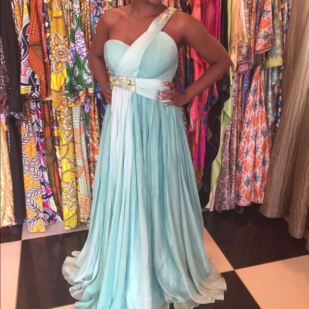 Green ombré monostrap beaded dress
